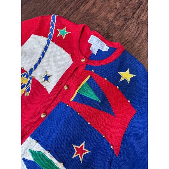 Doncaster Colorblock Vintage Nautical Sweater Cardigan Medium - Picture 1 of 4